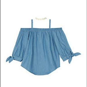 Chambray Blue Off The Shoulder Long Sleeved Shirt